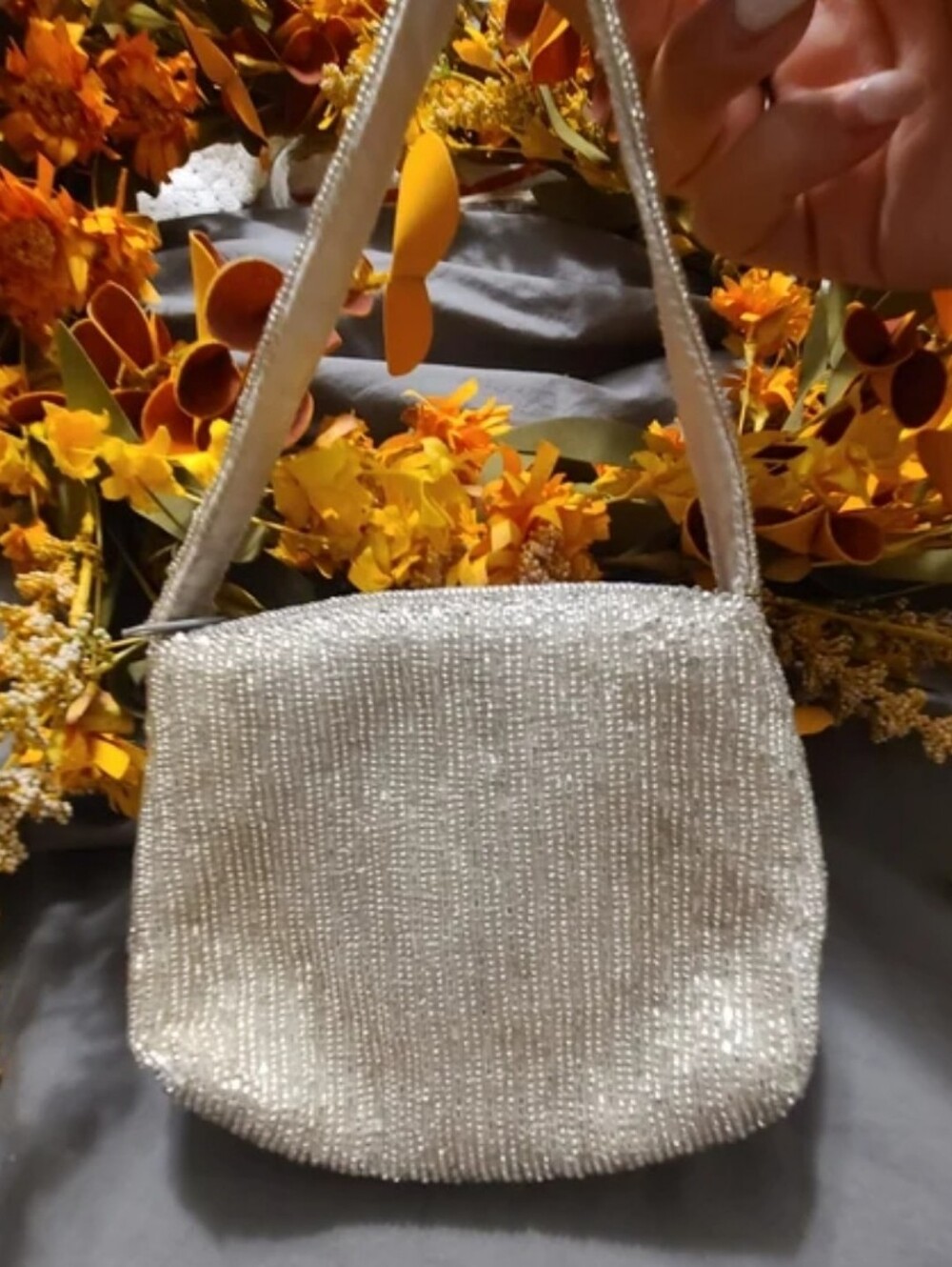 Vintage Beaded Evening Shoulder Bag in Gold Champagne Color - LA Régale